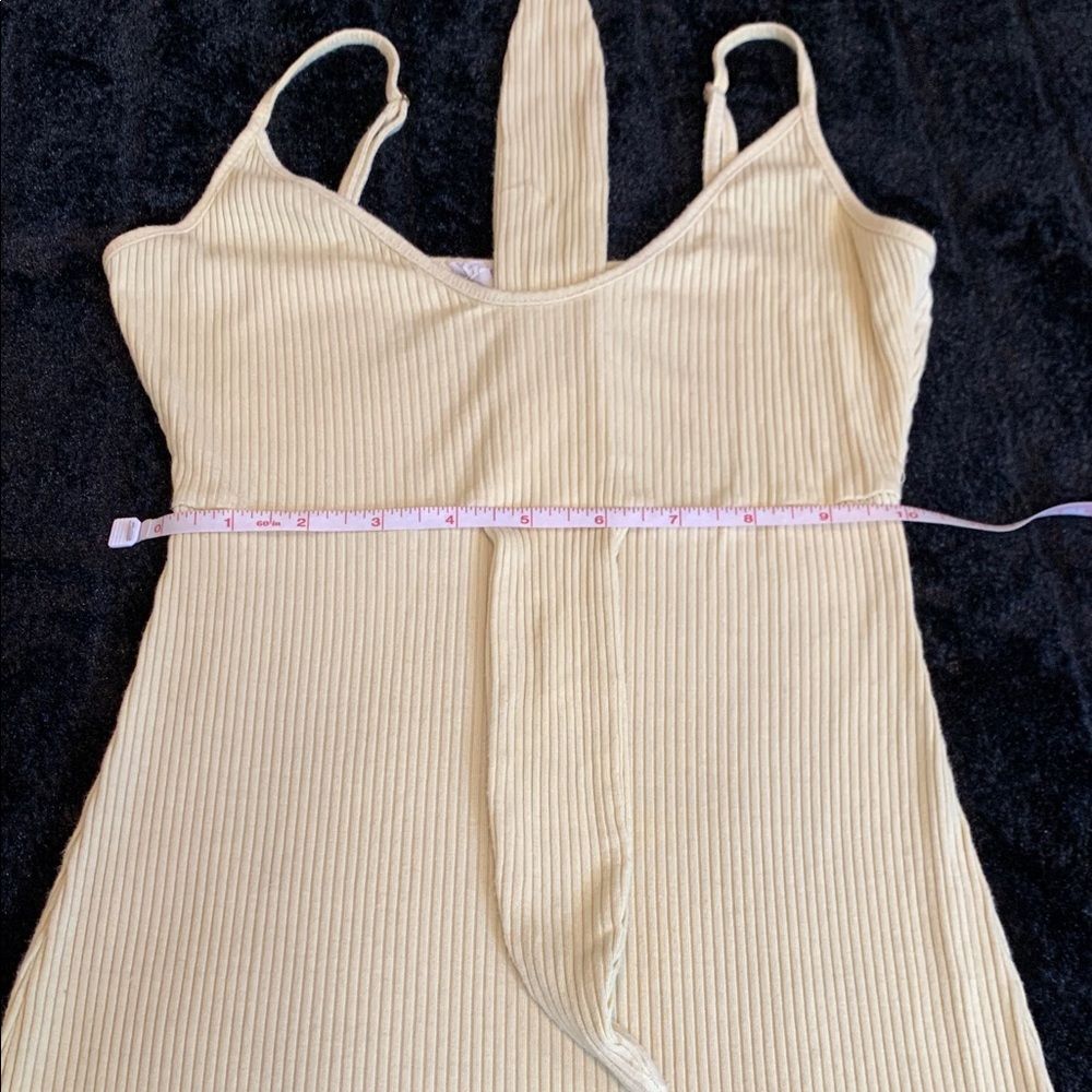 Bear Dance Spring Easter Pastel Yellow Ribbed Tie-Front Mini Dress Size Small - Picture 5 of 8